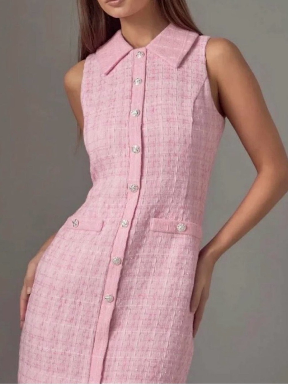 NWOT Endless Rose, Pink Tweed Collared
Sleeveless Mini Dress